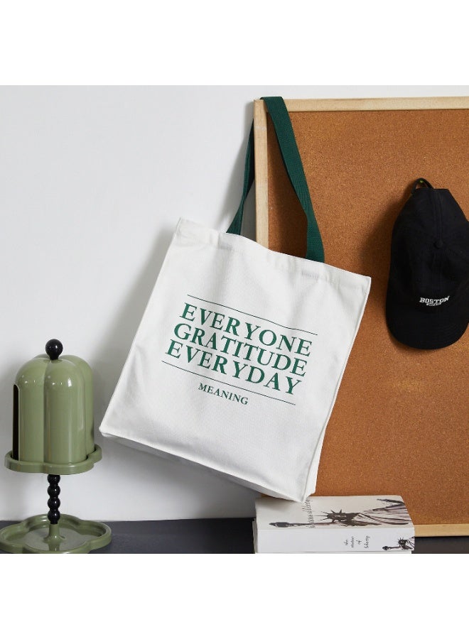 Premium Canvas Tote Bag with Inspirational "Everyone Gratitude Everyday" Print – Eco-Friendly, Durable Letter-Print Shoulder Bag with Reinforced Black Handles, Perfect for Shopping, School, Office & Daily Use | Reusable Fabric Bag for Women & Men - Image 3