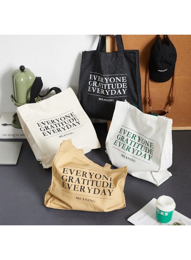 Premium Canvas Tote Bag with Inspirational "Everyone Gratitude Everyday" Print – Eco-Friendly, Durable Letter-Print Shoulder Bag with Reinforced Black Handles, Perfect for Shopping, School, Office & Daily Use | Reusable Fabric Bag for Women & Men - Image 2