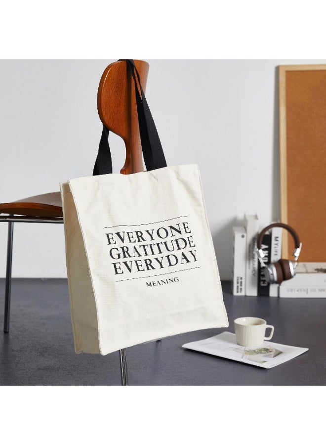 Premium Canvas Tote Bag with Inspirational "Everyone Gratitude Everyday" Print – Eco-Friendly, Durable Letter-Print Shoulder Bag with Reinforced Black Handles, Perfect for Shopping, School, Office & Daily Use | Reusable Fabric Bag for Women & Men - Image 4