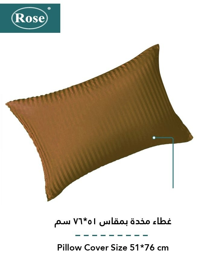 Rose Rose Luxurious Hotel Stripe Fitted Sheet with Deep Pockets and Pillow Case, Bed Sheet 2-Pieces Set, Soft & Silky Microfiber Breathable and Cooling, Extra Twin Size 120x200+35 cm, Brown  - Image 3