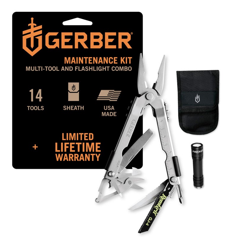 Gerber Gear MP600 Maintenance Kit - Includes Multi-Plier 600, Firecracker Flashlight & Ballistic Nylon Sheath - Premium Multitool & LED Flashlight - Made in USA - Image 1