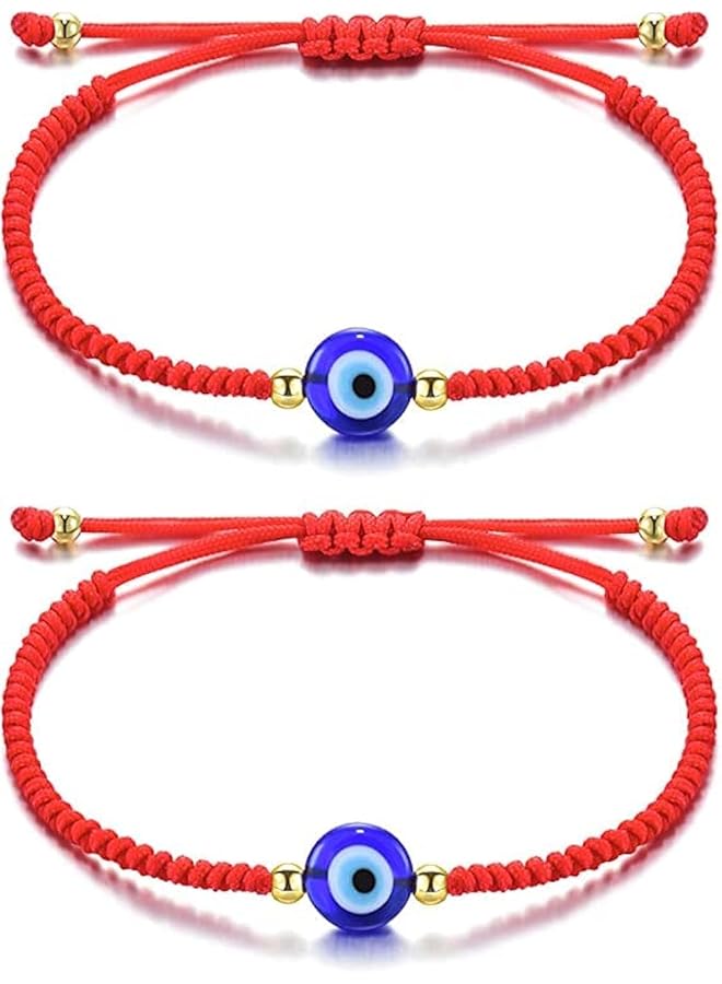 erorex 2 Pieces Of Evil Eye Bracelet 7 Knot Lucky Bracelet Adjustable Rope Amulet Suitable For Women Men Teenagers Boys Girls Black No Gems