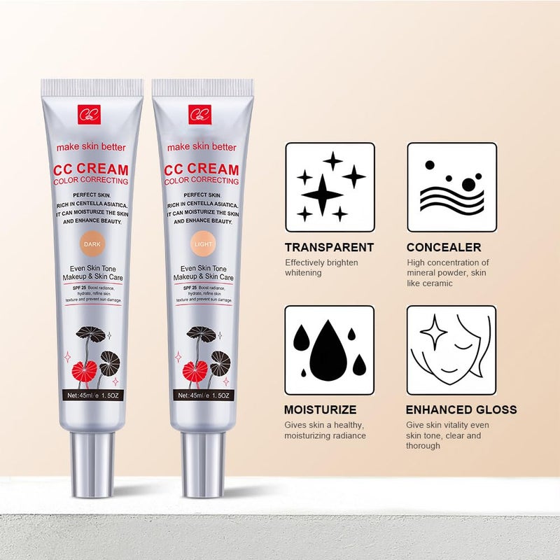 Fovcos Color Correcting CC Cream with SPF 25, Coverage Lightweight Foundation, Hydrating Serum, Even Skin Tone Makeup and Skin Care, Boost Radiance, Refine Skin Texture, Avoid Sun Damage (LightLight, 1PCS) - Image 3