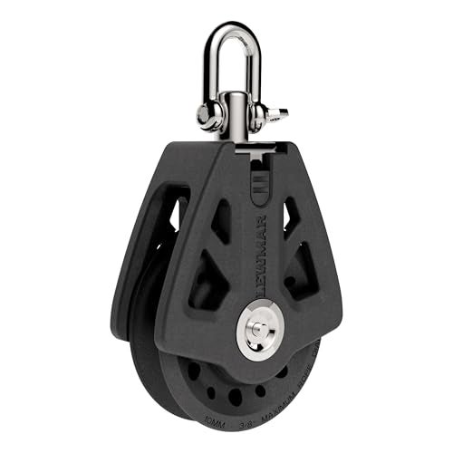 Lewmar 50mm Synchro Block Single, 990 lb Working Load Limit, Accommodates 1/4" - 3/8 Lines, High-Density Free-Spin Bearing, Traveler Compatible - 29925001BK - Image 1