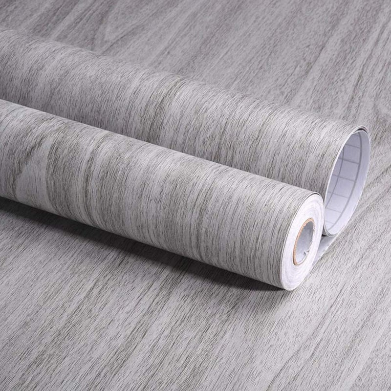 Emoyi Grey Faux Wood Wallpaper Removable Wallcoverings Peel and Stick Sticker for Cabinet Kitchen Home Decor 17.7''x78.7''