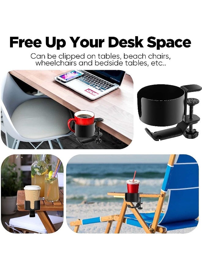 Generic - 2 in 1 Desk Cup Holder with Headphone Hanger, Anti-Spill Cup Holder for Desk or Table, Easy to Install, Sturdy and Durable, Enough to Hold Coffee Mugs, Water Bottles, Headphones - Image 1