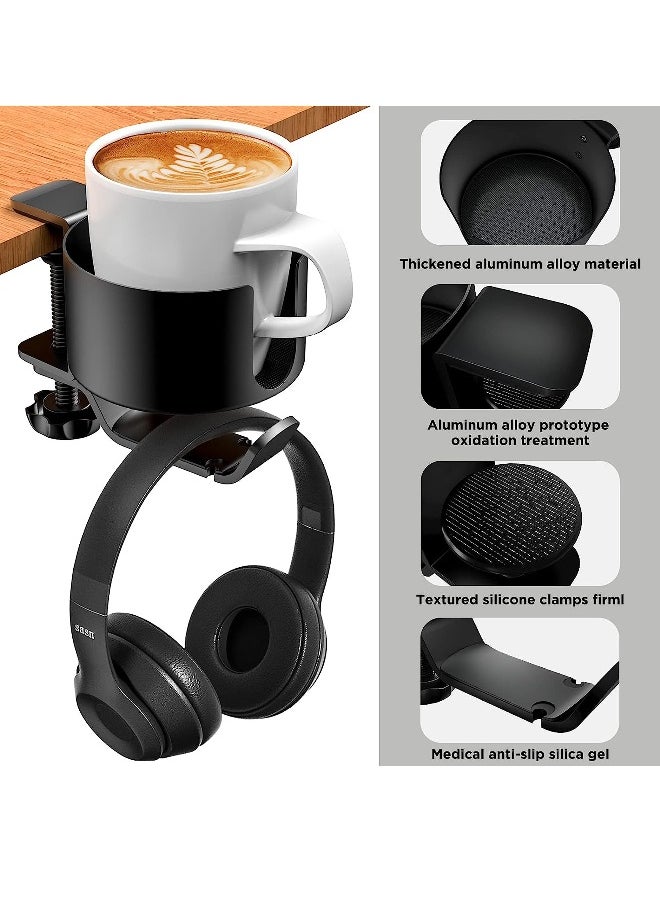 Generic - 2 in 1 Desk Cup Holder with Headphone Hanger, Anti-Spill Cup Holder for Desk or Table, Easy to Install, Sturdy and Durable, Enough to Hold Coffee Mugs, Water Bottles, Headphones - Image 1