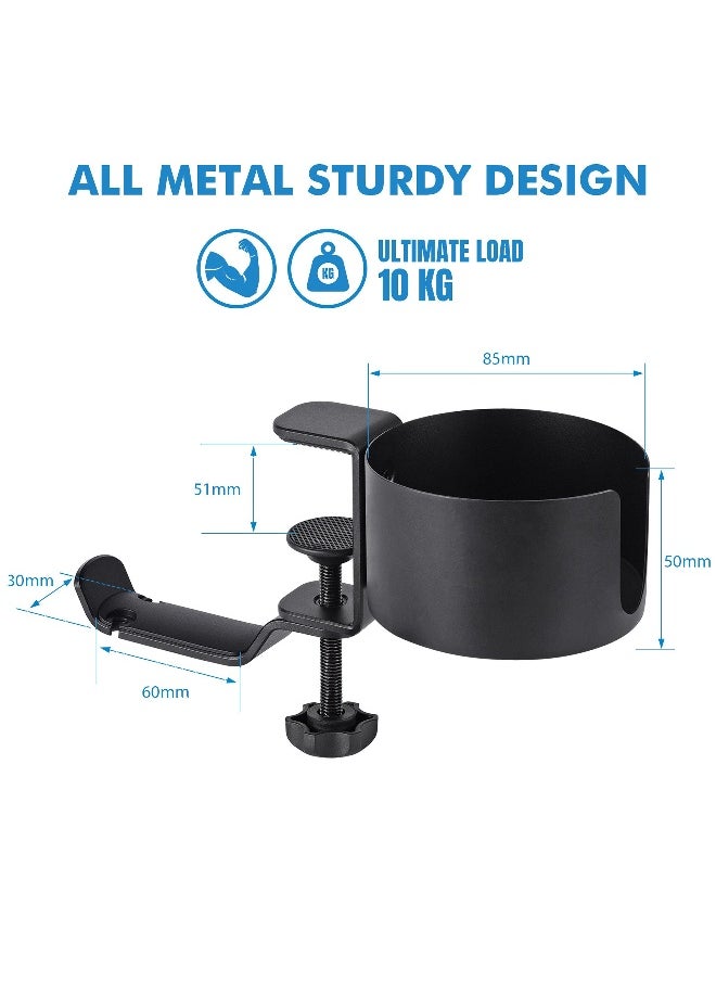 Generic - 2 in 1 Desk Cup Holder with Headphone Hanger, Anti-Spill Cup Holder for Desk or Table, Easy to Install, Sturdy and Durable, Enough to Hold Coffee Mugs, Water Bottles, Headphones - Image 1