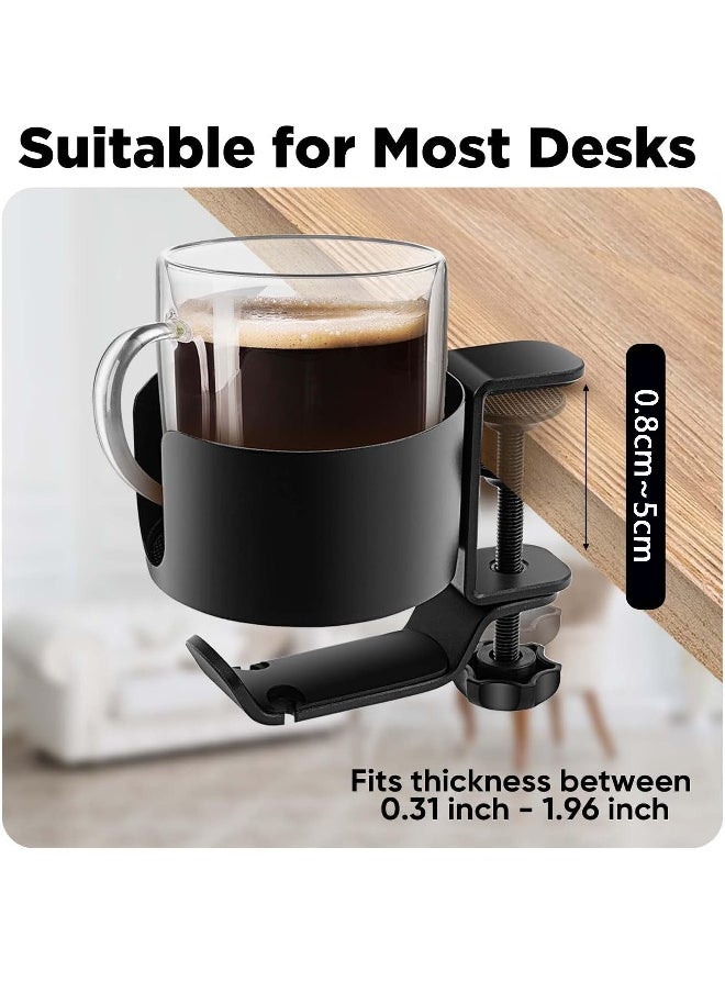 Generic - 2 in 1 Desk Cup Holder with Headphone Hanger, Anti-Spill Cup Holder for Desk or Table, Easy to Install, Sturdy and Durable, Enough to Hold Coffee Mugs, Water Bottles, Headphones - Image 1