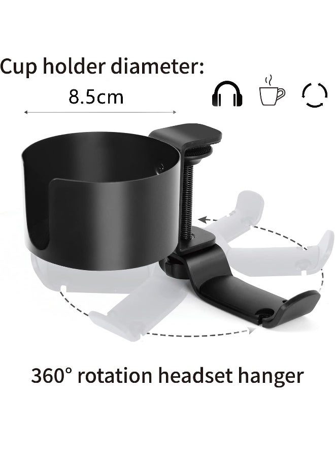 Generic - 2 in 1 Desk Cup Holder with Headphone Hanger, Anti-Spill Cup Holder for Desk or Table, Easy to Install, Sturdy and Durable, Enough to Hold Coffee Mugs, Water Bottles, Headphones - Image 1