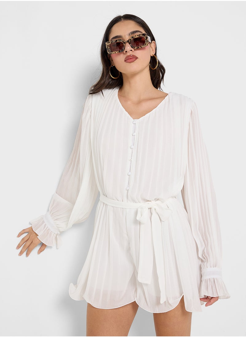 Ginger - Pleated Button Up Belted Volume Dress - Image 1