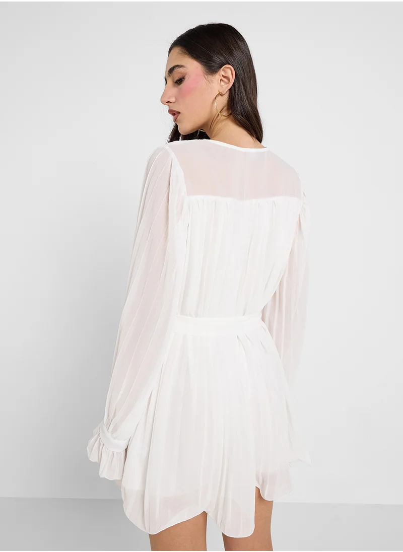 Ginger Pleated Button Up Belted Volume Dress