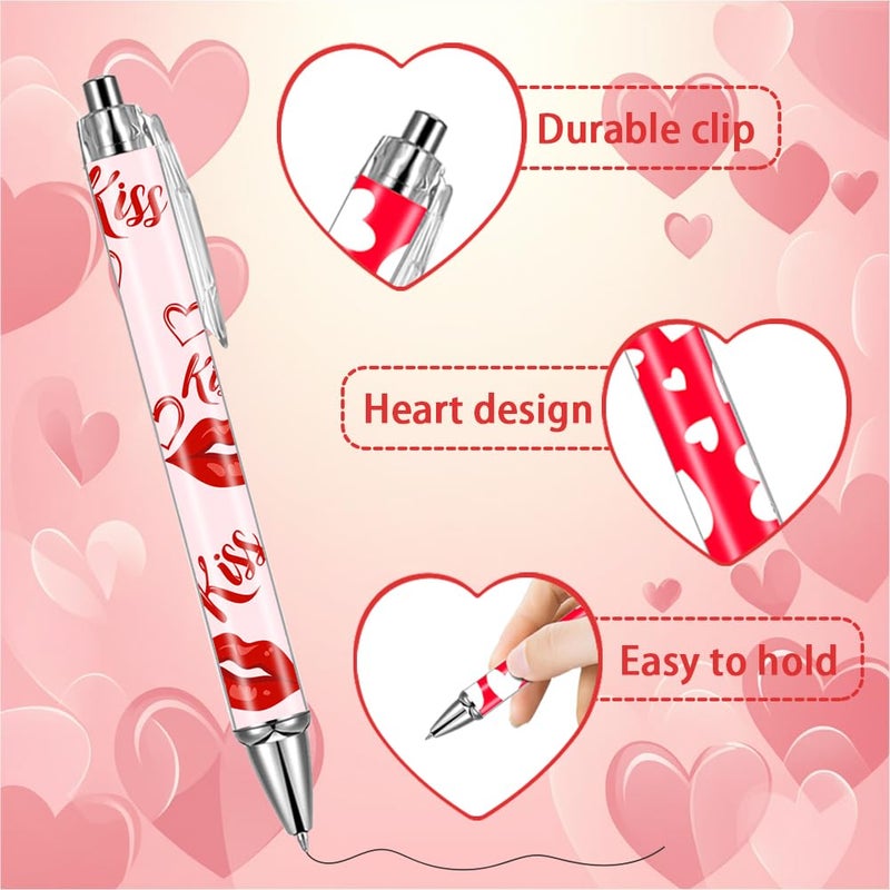 AWEELON 24pcs Valentine's Day Heart Shape Pens Bulk Cute Retractable Decorative Pens 0.5 mm Stationary Supplies for Office School Wedding Party Gifts - Image 3