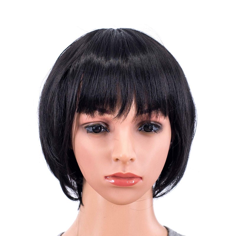 SWACC 10 Inch Short Straight Bob Wig with Bangs Synthetic Colorful Cosplay Daily Party Flapper Wig for Women with Wig Cap 1B Off Black - Image 2