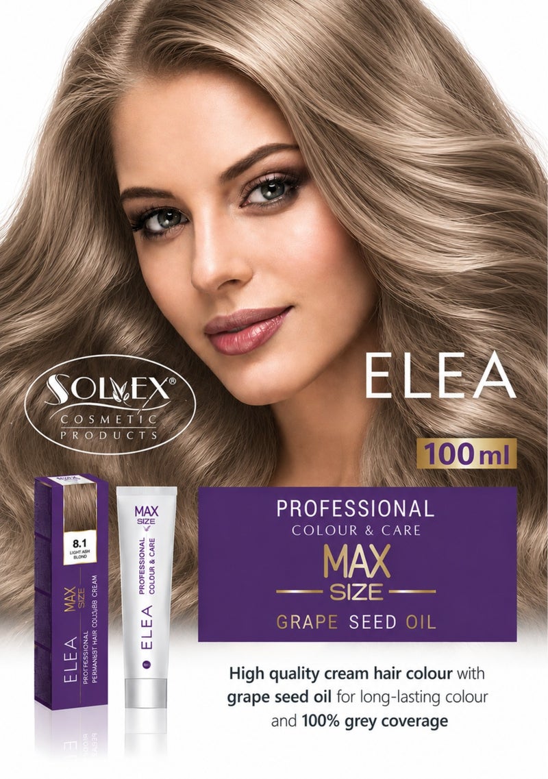 ELEA Professional Colour & Care MAX SIZE Permanent Hair Color Cream - 8.1 Light Ash Blond, 100 ml - Image 1