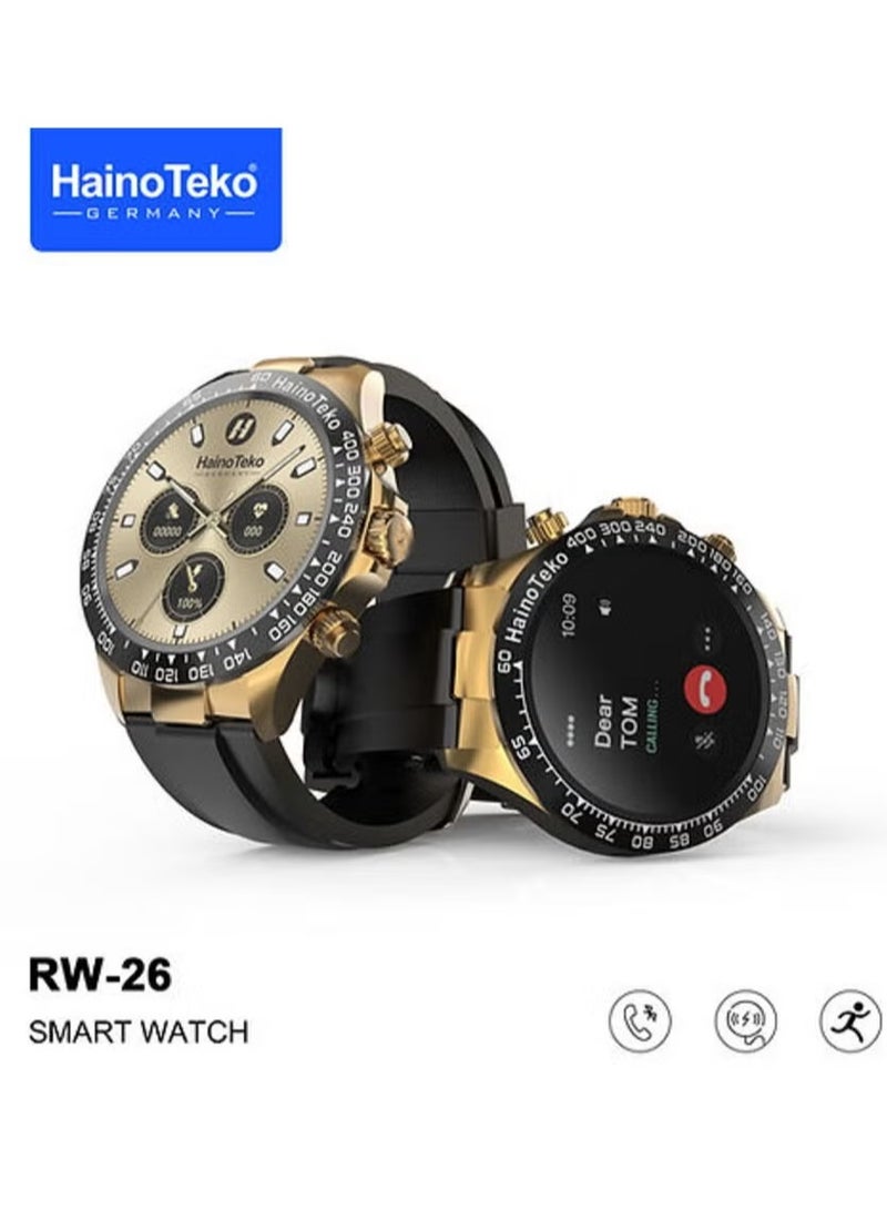 HainoTeko RW-26 Smartwatch for Men & Women | Gold, Stylish Fitness Tracker with AMOLED Display, Waterproof, Heart Rate Monitoring, and AI Voice Assistance - Image 1