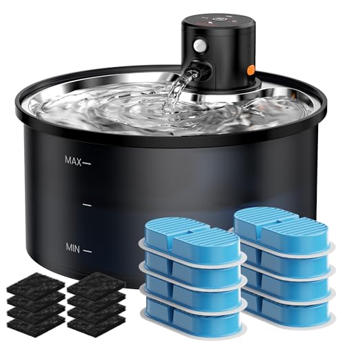 VKIMISS Wireless Cat Water Fountain Cordless 108oz32L Battery Operated Pet Fountain with Stainless Steel Water Tray Plastic Barrel Cat Fountains with 8 Filters 8 Sponges - Image 1