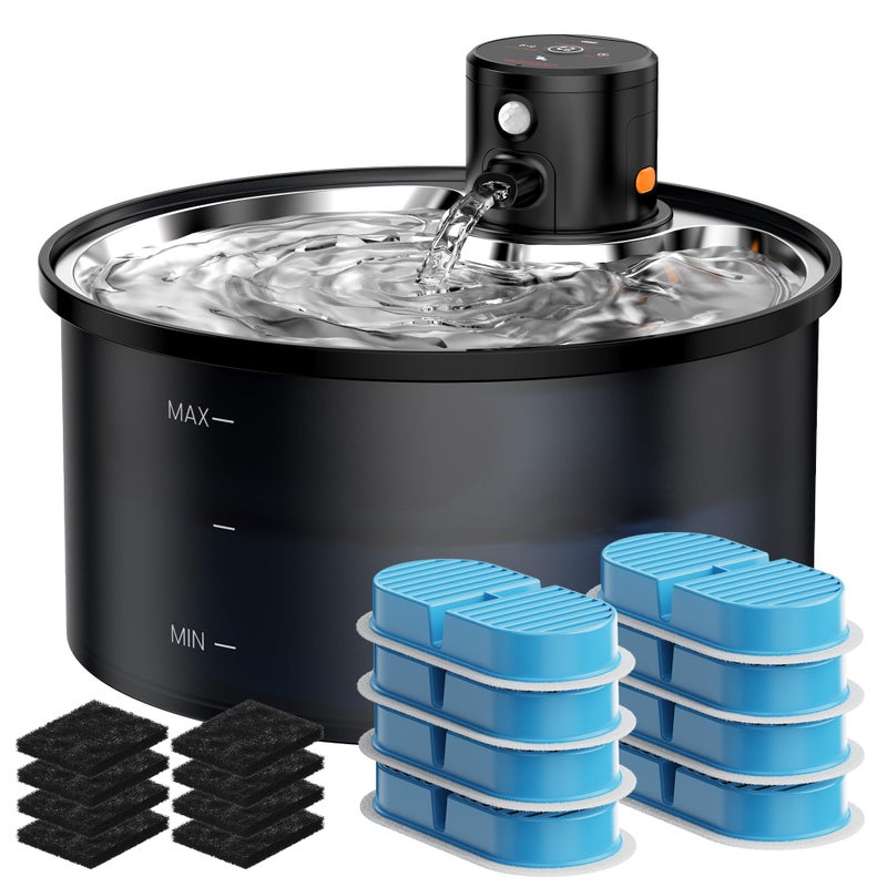 VKIMISS Wireless Cat Water Fountain Cordless 108oz32L Battery Operated Pet Fountain with Stainless Steel Water Tray Plastic Barrel Cat Fountains with 8 Filters 8 Sponges - Image 2