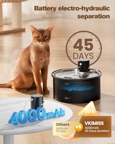 VKIMISS Wireless Cat Water Fountain Cordless 108oz32L Battery Operated Pet Fountain with Stainless Steel Water Tray Plastic Barrel Cat Fountains with 8 Filters 8 Sponges - Image 3