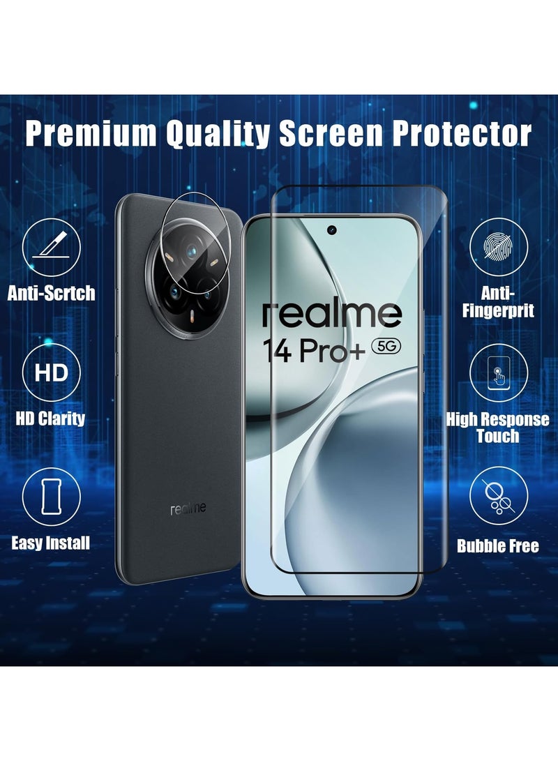 【2+2】 قطع من حامي شاشة وحامي كاميرا Realme 14 Pro Plus 5G الزجاجي المقوى، مقاوم للخدوش بصلابة 9H، حامي شاشة زجاجي مقوى خالي من الفقاعات. - Image 2