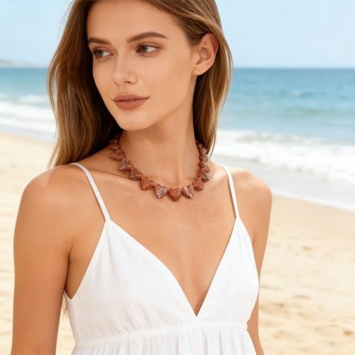 YUJIE Brown Heart Choker Necklace for Women Elegant Resin Acrylic Statement Chunky Choker Vintage Love Heart Pendant Necklace - Image 4