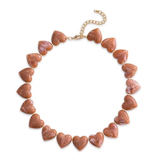 YUJIE Brown Heart Choker Necklace for Women Elegant Resin Acrylic Statement Chunky Choker Vintage Love Heart Pendant Necklace - Image 1
