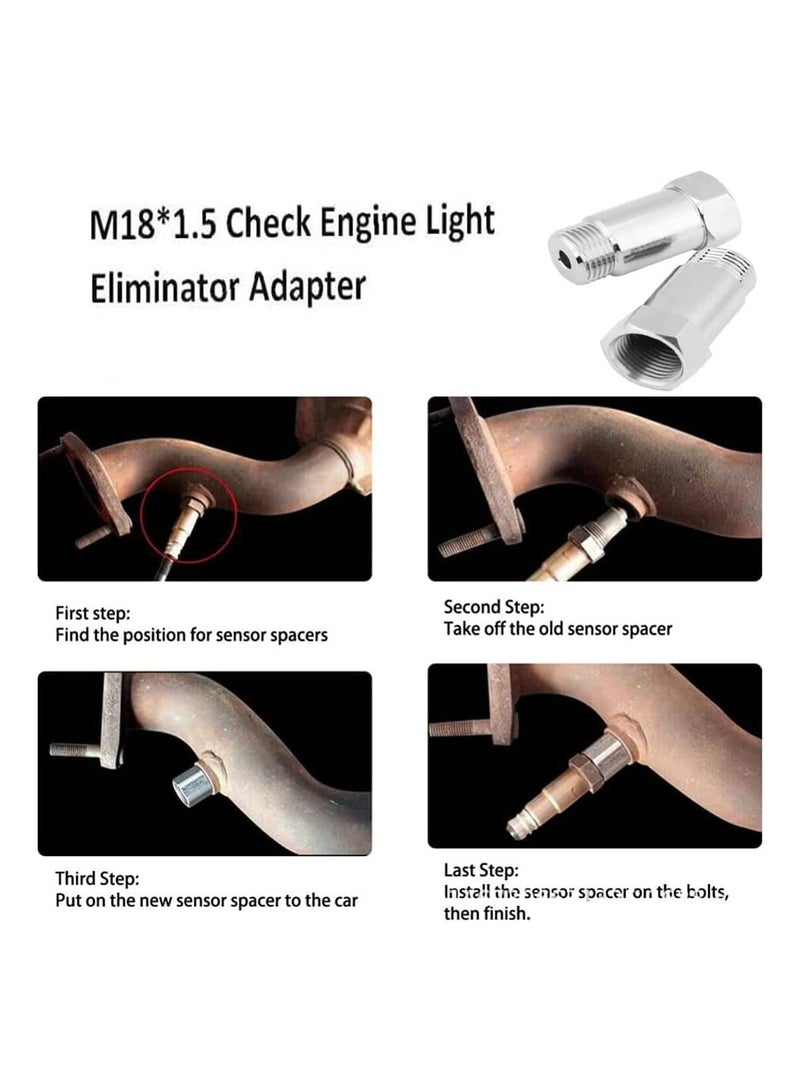 Universal O2 Sensor Spacer 2 Pcs 45mm M18 15 Check Engine Light Fix Adapter for Exhaust Systems Silver - Image 4