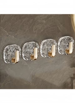 Peachjoy 4PCS Glacier Design Adhesive Hooks - No Drill Wall Mounted Hooks for Bathroom and Kitchen Storage, Spatula Rack and Organizer (Golden Ice Crystal Pattern)  - Image 1