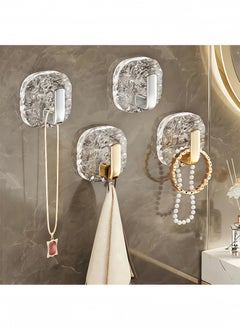 Peachjoy 4PCS Glacier Design Adhesive Hooks - No Drill Wall Mounted Hooks for Bathroom and Kitchen Storage, Spatula Rack and Organizer (Golden Ice Crystal Pattern)  - Image 2
