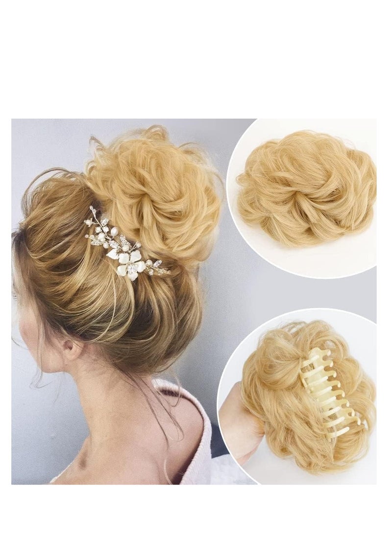 Generic Messy Hair Bun for Wavy and Curly Hair with Attached Hair (Beige)  - Image 1