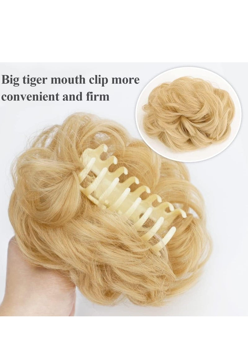 Generic Messy Hair Bun for Wavy and Curly Hair with Attached Hair (Beige)  - Image 2