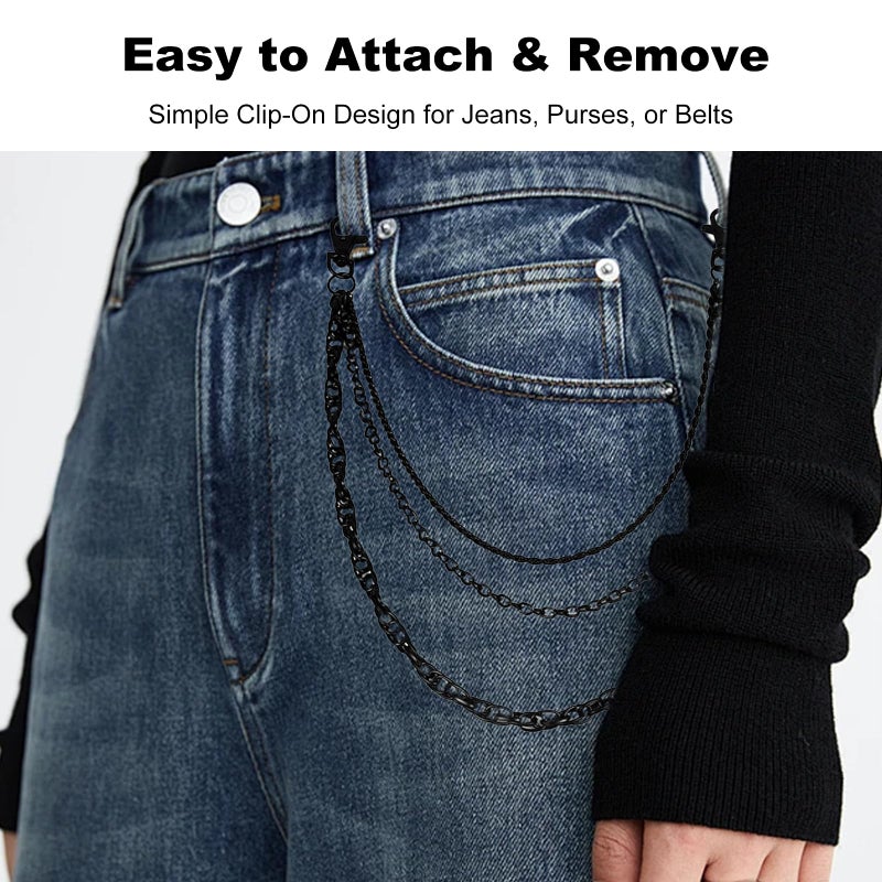 NIIIYTYB Gothic Black Purse Chain Belt for Women Matte Waist Belt Chains and Wallet Strap Accessories 3 Chain for Goth Grunge Pants Western Style Jewelry - Image 4