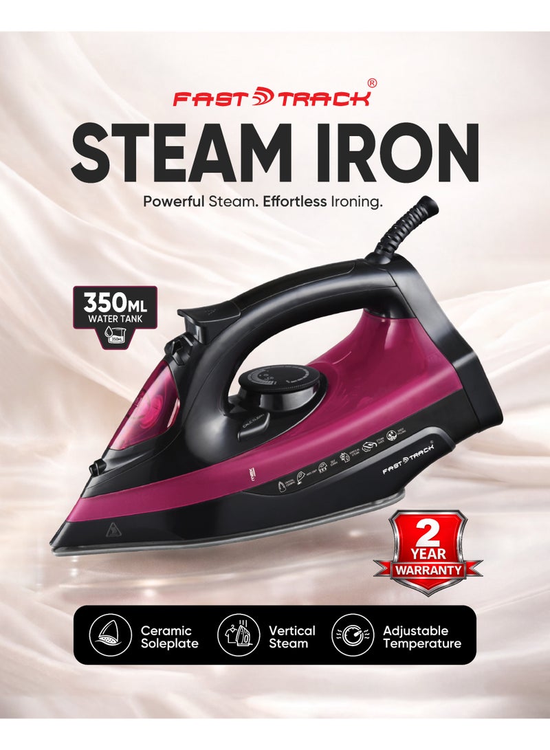 Fast Track Steam Iron 2400W | Ceramic Soleplate | 350ml Water Tank | Vertical Steam | Dry/Spray/Burst Steam | Adjustable Temperature | Anti-Drip | 2 Year Warranty Black/Red - Image 1