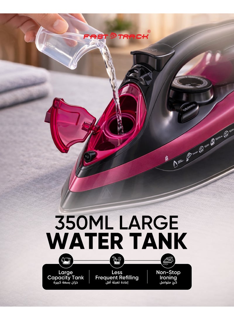Fast Track Steam Iron 2400W | Ceramic Soleplate | 350ml Water Tank | Vertical Steam | Dry/Spray/Burst Steam | Adjustable Temperature | Anti-Drip | 2 Year Warranty Black/Red - Image 2