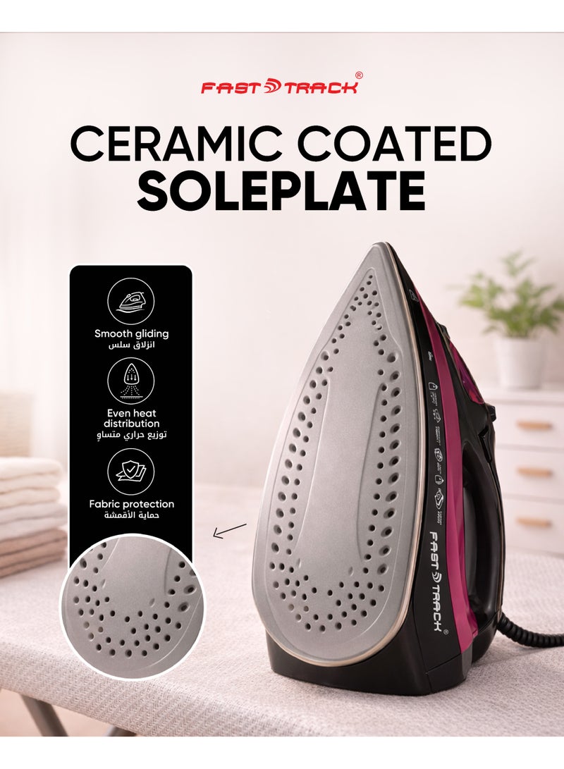 Fast Track Steam Iron 2400W | Ceramic Soleplate | 350ml Water Tank | Vertical Steam | Dry/Spray/Burst Steam | Adjustable Temperature | Anti-Drip | 2 Year Warranty Black/Red - Image 3