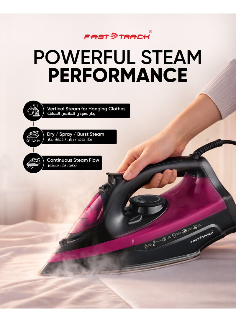 Fast Track Steam Iron 2400W | Ceramic Soleplate | 350ml Water Tank | Vertical Steam | Dry/Spray/Burst Steam | Adjustable Temperature | Anti-Drip | 2 Year Warranty Black/Red - Image 4