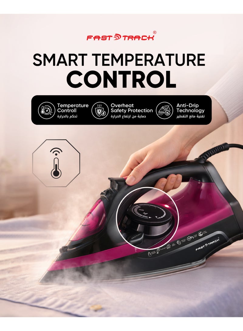 Fast Track Steam Iron 2400W | Ceramic Soleplate | 350ml Water Tank | Vertical Steam | Dry/Spray/Burst Steam | Adjustable Temperature | Anti-Drip | 2 Year Warranty Black/Red - Image 5