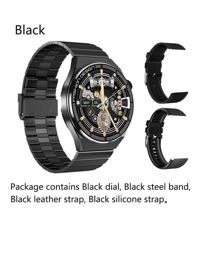 Smart Watch H4 Pro Max Circular Design AMOLED Screen with Wireless Charging and Three Straps Black