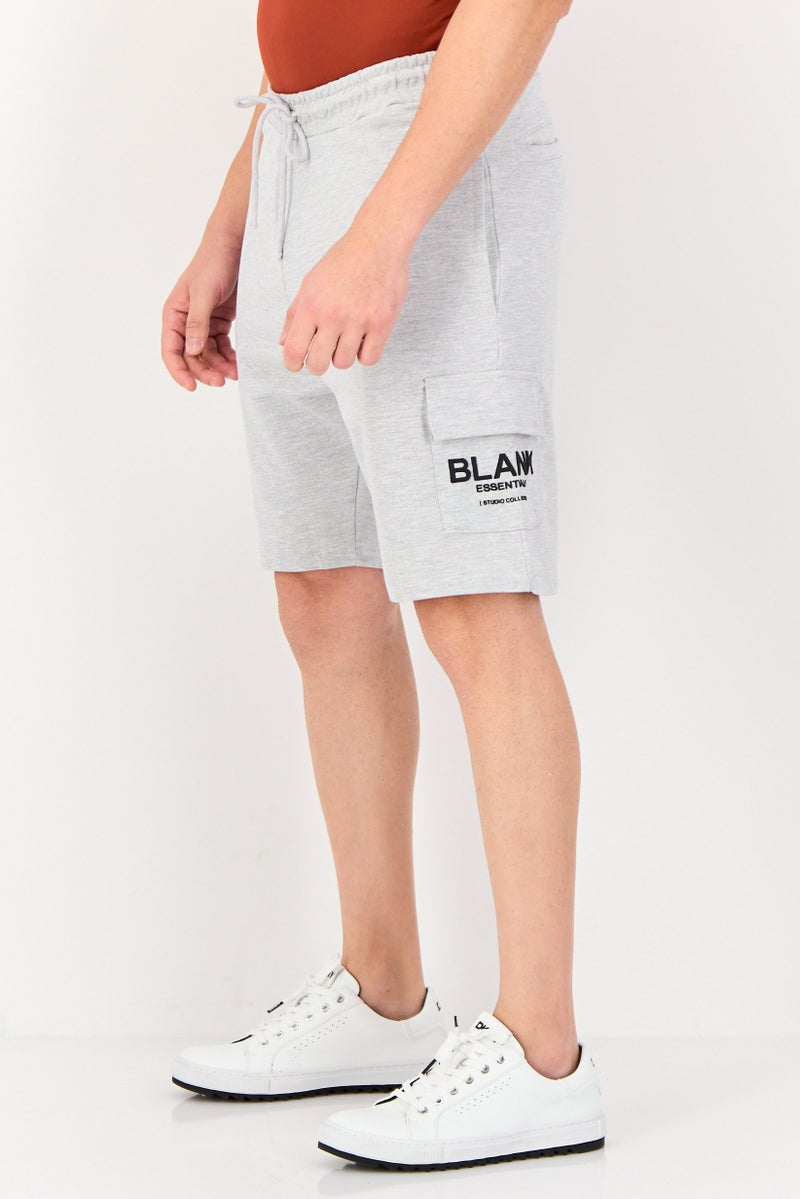 Blank Essentials Men Brand Logo Cargo Shorts, Grey - Image 2
