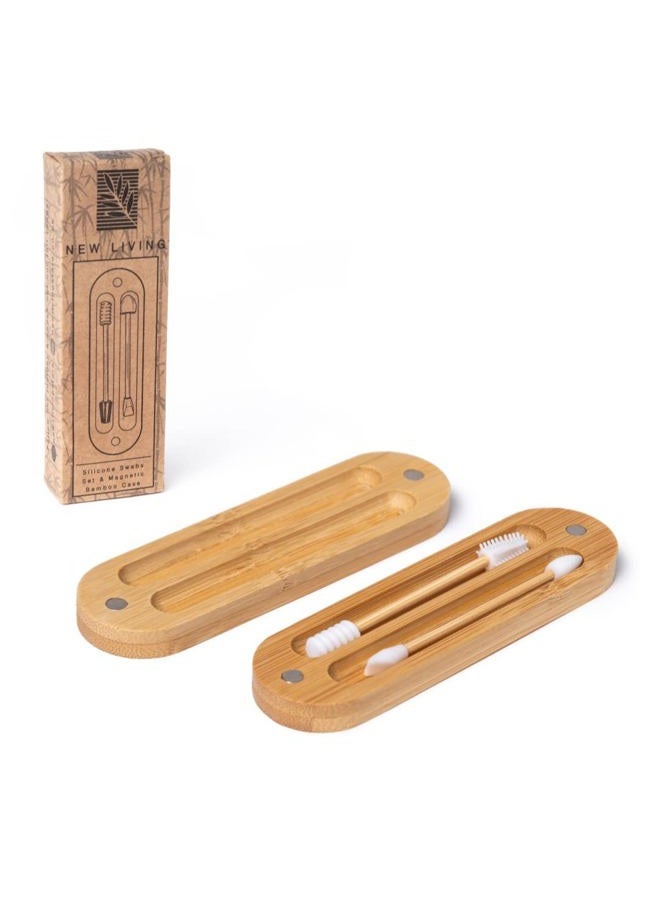 Silicone Make Up Swabs | Set of 2 with Bamboo Case | By New Living | Eco Friendly Reusable Silicone QTips | For Make Up - Image 1