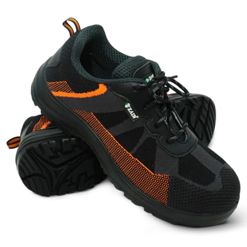 ZAIN Low Ankle Safety Shoes | BIS Approved, Breathable Upper | Excellent Grip, Comfortable, Anti-Skid, Sporty Design, Composite Toe | Orange & Black | Vent, Size 9 - Image 1