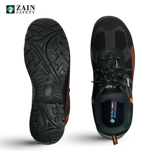 ZAIN Low Ankle Safety Shoes | BIS Approved, Breathable Upper | Excellent Grip, Comfortable, Anti-Skid, Sporty Design, Composite Toe | Orange & Black | Vent, Size 9 - Image 5