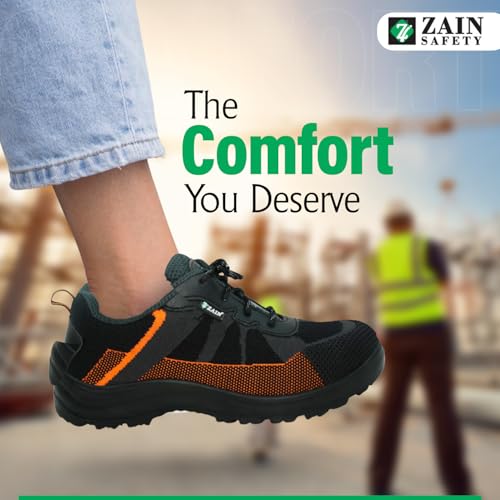 ZAIN Low Ankle Safety Shoes | BIS Approved, Breathable Upper | Excellent Grip, Comfortable, Anti-Skid, Sporty Design, Composite Toe | Orange & Black | Vent, Size 9 - Image 4