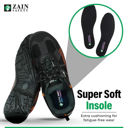 ZAIN Low Ankle Safety Shoes | BIS Approved, Breathable Upper | Excellent Grip, Comfortable, Anti-Skid, Sporty Design, Composite Toe | Orange & Black | Vent, Size 9 - Image 2