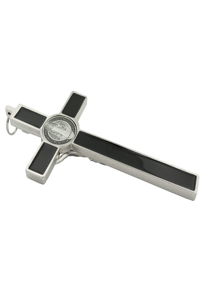 VENERARE 8" Saint Benedict Medal Crucifix | Silver-Tone Metal and Black Enamel | Patron Saint of Students and Europe | Great Gift for Sacraments and House Warming | Made in Italy - Image 5