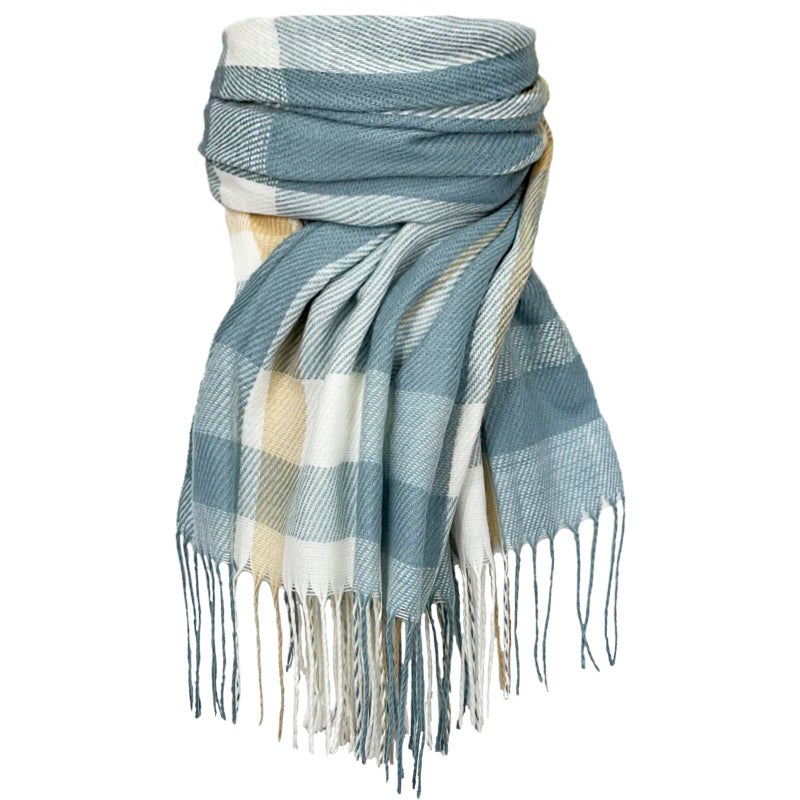 woogwin Winter Scarf for Women Cashmere Feel Plaid Warm Long Blanket Scarves Big Grid Pashmina Shawls and Wraps(Beige Blue) - Image 1