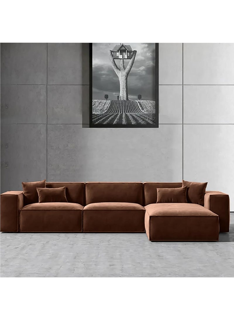 KARNAK Karnak Carol Corner l L-Shaped Luxury Sofa For Living Room Solid Wood Corner Modern Design Couch, Velvet Upholstered Color (Left, Dark Brown)  - Image 1
