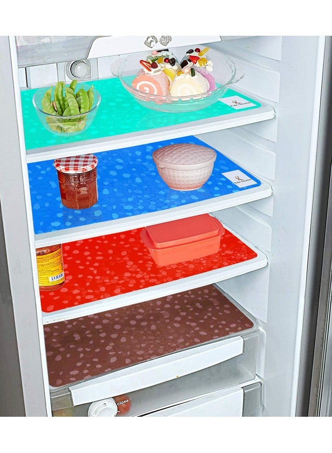Kuber Industries Polyvinyl Chloride Diamond Design 4 Pieces PVC Refrigerator/Fridge Multipurpose Drawer Polka Dot Mat Set(Brown, Blue, Green & Red) - Ctktc032413 - Image 3