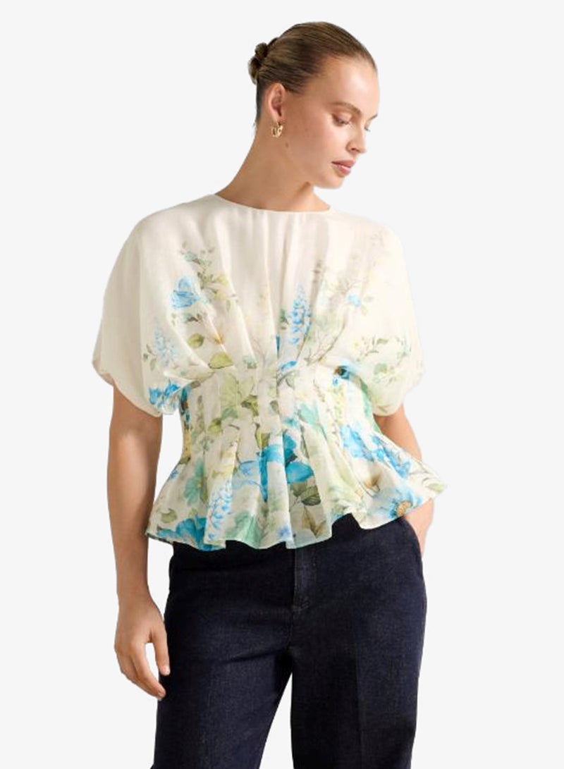 forever new Mary Printed Pleated PeplumTop - Image 1