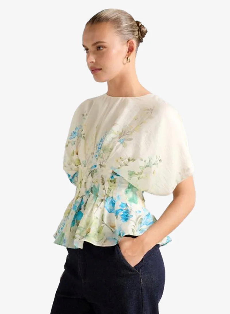 forever new Mary Printed Pleated Peplum Top